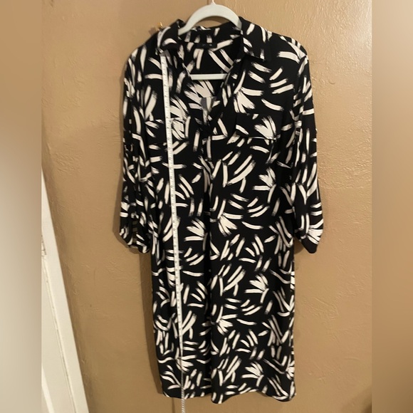 Alfani black and white belted knee length long sleeve dress office business plus - Picture 4 of 9